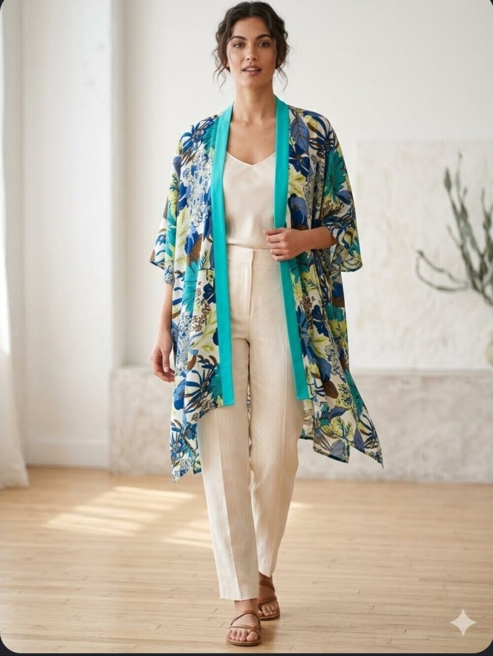 Do Everything In Love Women's OS Tropical Print Open Front Kimono Cardigan